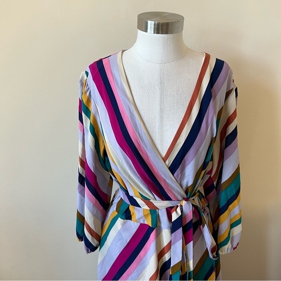 Great Jones colorful stripe wrap midi dress plus size XXL 13539 - Picture 10 of 16